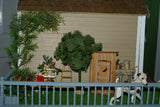 1970 HUGE CUSTOM BUILT & FULLY FURNISHED DOLL HOUSE (5 ft x 4ft x 32”) WITH 14 rooms & 3 gardens, Plants, Trees + Outhouse (1/12 Scale) Operating Lights