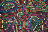 Kuna Indian Folk Art Blouse Mola blouse Panel from San Blas Islands, Panama. Hand-stitched Textile Applique: Parrot & Coconut Palms Motif 15.25" x 12.25" (55B)