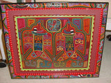 1990's Kuna Indian Colorful Abstract Reverse Applique Mola blouse Panel from San Blas Island Panama Detailed Minute Hand Stitches:  Traditional Geometric Hatchet Axe Motif 16.75" x 11.75" (28B)