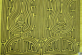 Kuna Indian Abstract Art Mola blouse panel, from San Blas Island Panama. Minutely Hand-stitched Applique: Detailed Yellow and Black Oil Lamp Motif, 16.75" x 13.5" (62B)