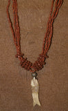 4 Strands Unique Earthtones Hand crafted Ethnic Glass Trade Beads Necklace with Buffalo Bone Hand Carved Pendant of Fish, Zodiac Pisces, Borneo Kalimantan, Indonesia NECK41