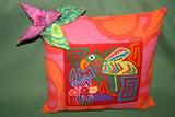 Kuna Indian Traditional Quilted Mola Blouse Panel from San Blas Islands, Panama. Hand Stitched Folk Art Reverse Applique: Butterfly with Maze Background 15" x 12"  (52A)