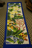 HIGH QUALITY HAND PAINTED TEXTILE FABRIC HALF SARONG OR BEACH SKIRT SIGNED BY THE ARTIST: DETAILED MOTIFS OF BLOOMING GINGER, BIRD OF PARADISE, TROPICAL PLANTS, RICH COLORS 74" x 23" (no SC10)