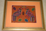 Kuna Indian Folk Art Mola Blouse Panel from San Blas Islands, Panama. Handstitched Applique: Fish Maze  15.75" x 13" (71A)