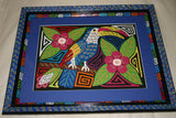 Kuna Indian Folk Art Mola Blouse Panel from San Blas Islands, Panama. Hand-stitched Applique: Parrot Fish In Maze 17" x 13" (50A)