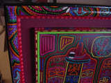Kuna Indian Folk Art Mola Blouse Panel from  San Blas Islands, Panama. Hand stitched  Applique: Geometric Flower Seedlings 15" x 12"  (23A)