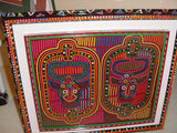 Kuna Indian Folk Art Mola Blouse Panel from  San Blas Islands, Panama. Hand-stitched Reverse Applique: Music Festival Percussion Drum Motif & Metronome  12.5" x 10.5" (44A)