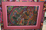 Kuna Indian Folk Art Mola Blouse Panel  from San Blas Island, Panama. Museum Quality Hand stitched Reverse Applique: Colorful  Abstract, Detailed, Stunning : Geometrics in Red Orange & Black  17” X 11,25” (6B)