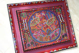 Kuna Indian Folk Art Mola Blouse Panel from San Blas Islands, Panama. Handstitched Reverse Applique: Conquistador Riding a Flying Horse While Blowing His Horn 16.75" x 12.5" (40A)