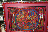 Vintage Kuna Indian Folk Art Mola Blouse Panel from San Blas Islands, Panama. Handstitched Reverse Applique:  Animal Motif of Boar with Hooves & Plant Border (5A)
