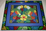 Kuna Indian Folk Art Mola Blouse Panel from San Blas Islands, Panama. Hand-stitched Applique: Parrot Fish In Maze 17" x 13" (50A)