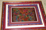 Kuna Indian Folk Art Mola Blouse Panel  from San Blas Island, Panama. Museum Quality Hand stitched Reverse Applique: Colorful  Abstract, Detailed : Singing Birds  17” X 13” (3A)