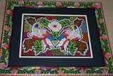 Kuna Indian Folk Art Mola Blouse Panel from San Blas Islands, Panama. Hand-stitched Applique: Parrot Fish In Maze 17" x 13" (50A)