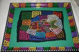 Kuna Indian Folk Art Mola Blouse Panel from San Blas Islands, Panama. Hand stitched Applique: Geometric Leaping Frogs 17.5" x 14"  (41B)