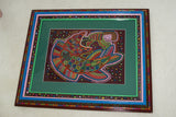 Kuna Indian Folk Art Mola Blouse Panel from San Blas Islands, Panama. Handstitched Reverse Applique: Conquistador Riding a Flying Horse While Blowing His Horn 16" x 12.25" (40B)