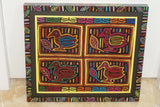 Kuna Indian Traditional Quilted Mola Blouse Panel from San Blas Islands, Panama. Hand Stitched Folk Art Reverse Applique: Butterfly with Maze Background 15" x 12"  (52A)