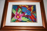 Kuna Indian Folk Art Mola blouse panel from San Blas Islands, Panama. Hand stitched Applique: Crested Bird & Baby in Nest 16.5" x 13" (62A)