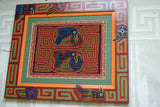 Kuna Indian Folk Art Mola Blouse Panel from San Blas Islands, Panama. Hand-stitched Reverse Applique: Mirror Image Motif of Revered Albino Girls, Represented as Special Stars 17" x 12" (37B)