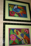 Kuna Indian Folk Art Mola Blouse Panel from San Blas Islands, Panama. Hand stitched Colorful Applique: Geometric Abstract Butterfly Mirror Images 16" x 12.5" (5A)
