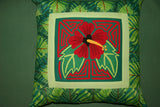 1980's Kuna Indian Folk Art Mola blouse panel from San Blas Islands, Panama. Hand-stitched Applique: Geometric Abstract Hibiscus in Bloom 11.75" x 9.5" (3B)