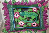 A Framed Kuna Indian Folk Art Mola from San Blas Islands, Panama. In Custom Frame, Glass & Mat. Hand stitched Textile Applique: Purple Hummingbird, Hummer & Flowers 14" X 12" (DFM11) Wall Decor