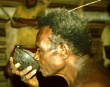 Rare Old “Big Man” Coconut Shell Cannibal Spoon or Ompi from the Azera (Adzera) People, Markham Valley, Morobe Province. Papua New Guinea. Private Collection, Mid 20th Century. ITEM SP4C, Good patina. Frogmouth handle