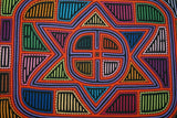 Kuna Indian Folk Art Mola Blouse Panel from San Blas Islands, Panama. Hand stitched Reverse Applique: Geometric Abstract North Star 18.5" x 13.25"  (40B)