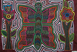 Kuna Indian Traditional Mola blouse panel from San Blas Islands, Panama. Folk Art, hand stitched Applique: Butterfly & Flowers in a Detailed Maze 14.75" x 11.25" (8A)
