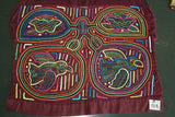 Kuna Indian Folk Art Blouse Mola blouse Panel from San Blas Islands, Panama. Hand-stitched Textile Applique: Parrot & Coconut Palms Motif 15.25" x 12.25" (55B)