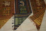 Hand woven Ceremonial Hinggi Sumba Songket Ikat Textile 55"x 13.75" created with symbolic animal motifs & geometrics. Tapestry is Hand spun Cotton, Dyed with Natural Pigments. Horse Motif Created with Hand sewn tiny Nassa Shells (SR39) rust red background