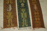 Hand woven ceremonial Sumba Songket Hinggi Ikat Textile (59" x 14"). Made from Hand spun Cotton, Tapestry Dyed with Natural Pigments. Adorned with Symbolic Lobster Motif Created with tiny Nassa Shells (SR9) Red rust background, colorful