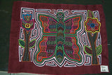 Kuna Indian Traditional Mola blouse panel from San Blas Islands, Panama. Folk Art, hand stitched Applique: Butterfly & Flowers in a Detailed Maze 14.75" x 11.25" (8A)
