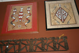Rare Tapa Bark Cloth (Kapa in Hawaii), from Lake Sentani, Irian Jaya, Papua New Guinea. Hand painted by a Tribal Artist with natural pigments: Spiritual Stylized Motifs of shields with eyes & fish. 21" x 17" (no 28)