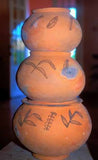 Rare 1980's Vintage Collectible Primitive Hand Crafted Vermasse Terracotta Pottery, Vessel from East Timor Island, Indonesia: Adorned with Decorative Geometric Motifs & colored with natural earth tone Pigments 7.5" x 9", P12