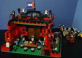 LEGO 10”X10”X9” RED FORT CASTLE INVASION, DETAILED CUSTOM KIT WITH BRIDGE, GARDENS & MOAT & 23 VERY RARE RETIRED MINIFIGURES FROM CASTLE KINGDOMS, DRAGON KNIGHTS, DARK FOREST, BLACK FALCONS ETC… (1013 PCS) KIT 25