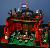 LEGO 10”X10”X9” RED FORT CASTLE INVASION, DETAILED CUSTOM KIT WITH BRIDGE, GARDENS & MOAT & 23 VERY RARE RETIRED MINIFIGURES FROM CASTLE KINGDOMS, DRAGON KNIGHTS, DARK FOREST, BLACK FALCONS ETC… (1013 PCS) KIT 25