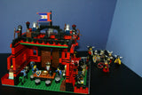 LEGO 10”X10”X9” RED FORT CASTLE INVASION, DETAILED CUSTOM KIT WITH BRIDGE, GARDENS & MOAT & 23 VERY RARE RETIRED MINIFIGURES FROM CASTLE KINGDOMS, DRAGON KNIGHTS, DARK FOREST, BLACK FALCONS ETC… (1013 PCS) KIT 25