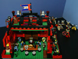 LEGO 10”X10”X9” RED FORT CASTLE INVASION, DETAILED CUSTOM KIT WITH BRIDGE, GARDENS & MOAT & 23 VERY RARE RETIRED MINIFIGURES FROM CASTLE KINGDOMS, DRAGON KNIGHTS, DARK FOREST, BLACK FALCONS ETC… (1013 PCS) KIT 25