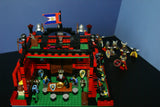 LEGO 10”X10”X9” RED FORT CASTLE INVASION, DETAILED CUSTOM KIT WITH BRIDGE, GARDENS & MOAT & 23 VERY RARE RETIRED MINIFIGURES FROM CASTLE KINGDOMS, DRAGON KNIGHTS, DARK FOREST, BLACK FALCONS ETC… (1013 PCS) KIT 25