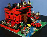 LEGO 10”X10”X9” RED FORT CASTLE INVASION, DETAILED CUSTOM KIT WITH BRIDGE, GARDENS & MOAT & 23 VERY RARE RETIRED MINIFIGURES FROM CASTLE KINGDOMS, DRAGON KNIGHTS, DARK FOREST, BLACK FALCONS ETC… (1013 PCS) KIT 25