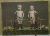 EPHEMERA AMERICANA WHIMSICAL ART: VERY RARE FRAMED VICTORIAN TRADE CARD: GERMAN COFFEE TOLEDO SPICE, WRESTLER BOXER BOYS IN RING BOXING (DFPO1L) 1800's DESIGNER COLLECTOR COLLECTIBLE WALL DÉCOR UNIQUE
