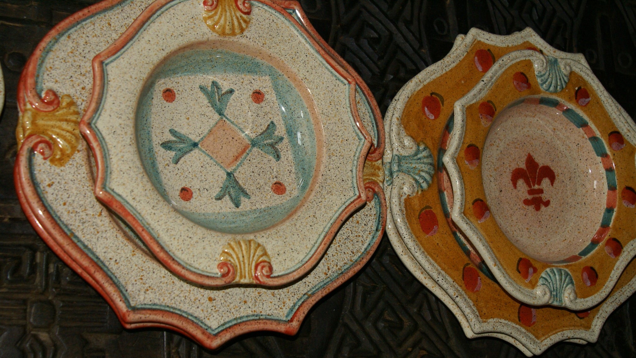 Set of 4-each uniquely purchases different HORCHOW hand-painted 10.5” dinner plates*Italy*