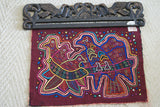 Kuna Indian Folk Art Mola Blouse Panel from San Blas Islands, Panama. Handstitched Reverse Applique: Conquistador Riding a Flying Horse While Blowing His Horn 16.75" x 12.5" (40A)