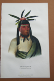 1865 Original Hand colored lithograph of  AMISKQUEW, A MENOMINIE WARRIOR, from the royal octavo edition of McKenney & Hall’s History of the Indian Tribes of North America