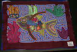 Kuna Indian Folk Art Mola Blouse Panel from San Blas Island, Panama. Museum Quality Hand stitched Reverse Applique: Colorful, Detailed: Stunning Coral Reef Fish in Labyrinth Maze, black white red orange. 15 1/2” X 12” (103B)