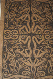 Rare Tapa Bark Cloth (Kapa in Hawaii), from Lake Sentani, Irian Jaya, Papua New Guinea. Hand painted by a Tribal Artist with natural pigments: Spiritual Stylized Warrior Weapons, Snakes, Crocodiles, Gecko Motifs & waves 28" x 18" (no 10)