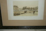 19TH C. PARIS A TRAVERS AGES 1885 ORIGINAL ARCHITECTURE ANTIQUE FOLIO LITHOGRAPH  “HOTEL DE VILLE” 28 JUILLET 1830 by M.F. Hoffbauer, Architect, Engraved by Benoist, Sorieu & Bayalos. MATTED & FRAMED WALL DÉCOR: FRAME HAND PAINTED & SIGNED BY ARTIST