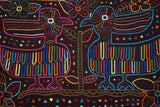 Kuna Indian Folk Art Mola blouse panel from San Blas Island, Panama. Museum Quality Hand stitched Reverse Applique: Mirror Image Crested Birds Intricate Detail, 21.5" x 15" (112A)