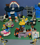 CUSTOM LEGO SET WITH OVER 12 BUILDS: 1488 PCS, 25 NOW RARE RETIRED MINIFIGURES. ENTRANCE ARCH, AMUSEMENT PARK, RIDES & GAMES, POLICE QUARTERS, PUBLIC RESTROOMS, FOUNTAIN, MANY ACCESSORIES. kit 23