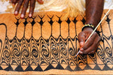 Rare Tapa Kapa Bark Cloth (Called Kapa in Hawaii), from Lake Sentani, Irian Jaya, Papua New Guinea. Hand painted by a Tribal Artist with natural pigments,: Abstract Geometric Stylized Fish and Shield Motifs 27" x 19.5" No 43